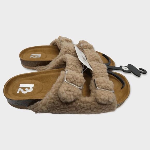 R2 Bernette Tan Sherpa Faux Fur Slip On Slide Sandals Size 6M - Picture 12 of 12